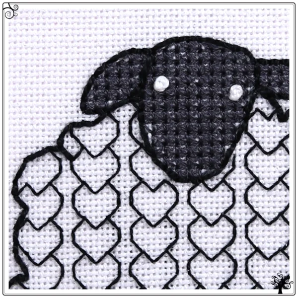 Mini Sheep Hearts Blackwork Embroidery Kit or Pattern