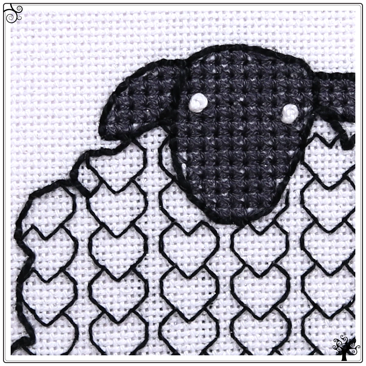 mini sheep hearts blackwork embroidery kit or pattern