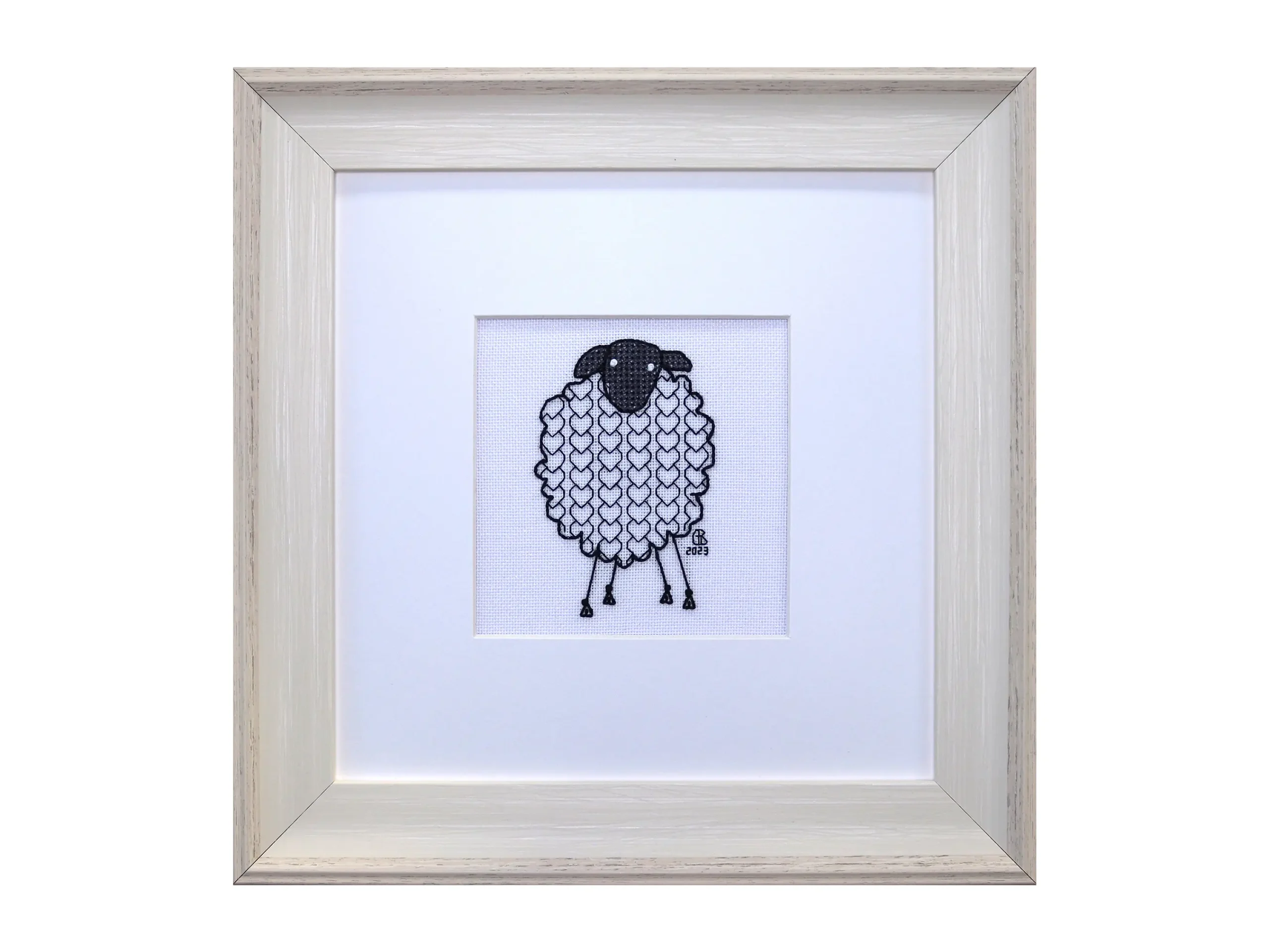 Mini Sheep Hearts Blackwork Embroidery Kit or Pattern