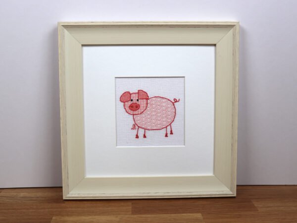 mini pig surprised blackwork embroidery kit or pattern
