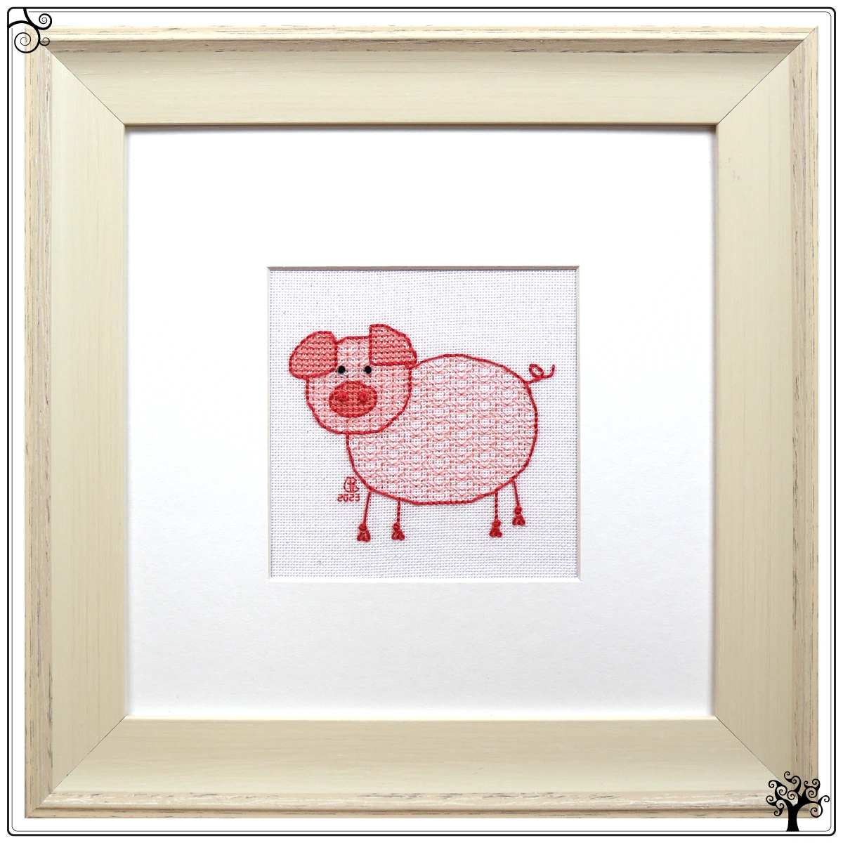 mini pig surprised blackwork embroidery kit or pattern