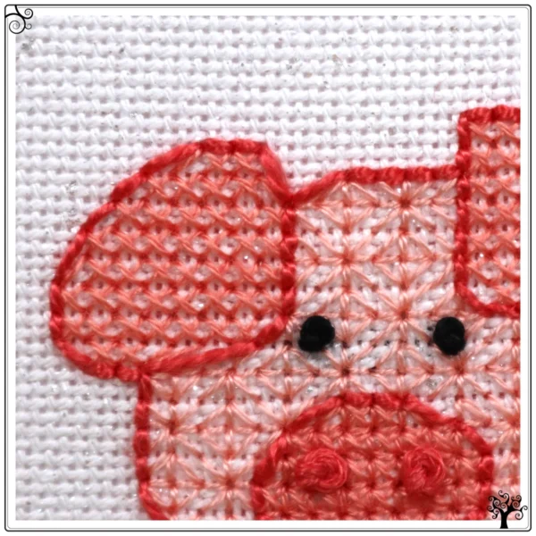 Mini Pig Surprised Blackwork Embroidery Kit or Pattern