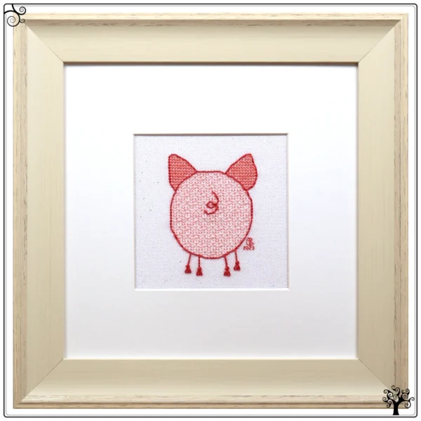 Mini Pig Back Blackwork Embroidery Kit or Pattern