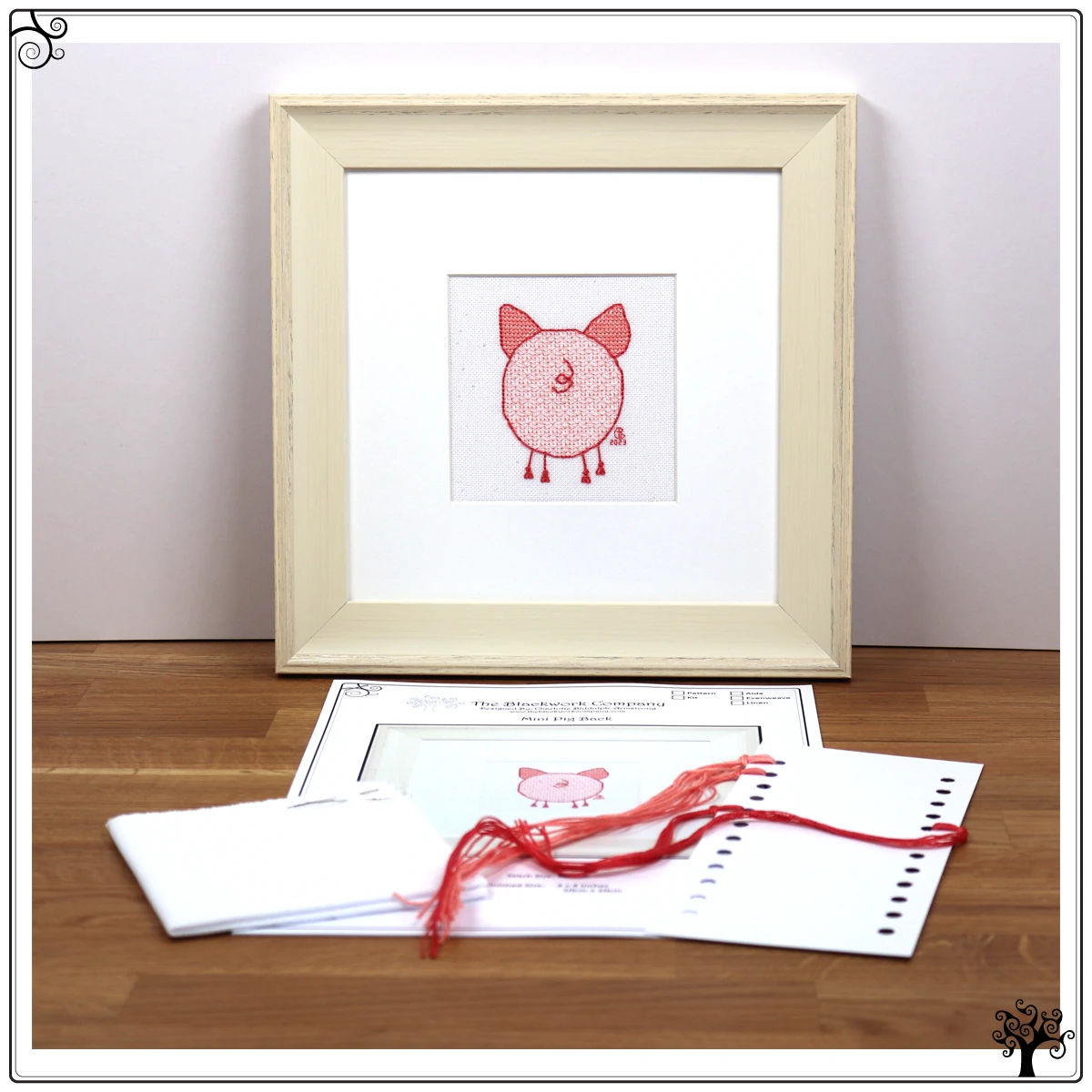 mini piggy back blackwork kit or pattern