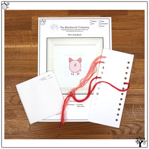 mini piggy back blackwork kit or pattern