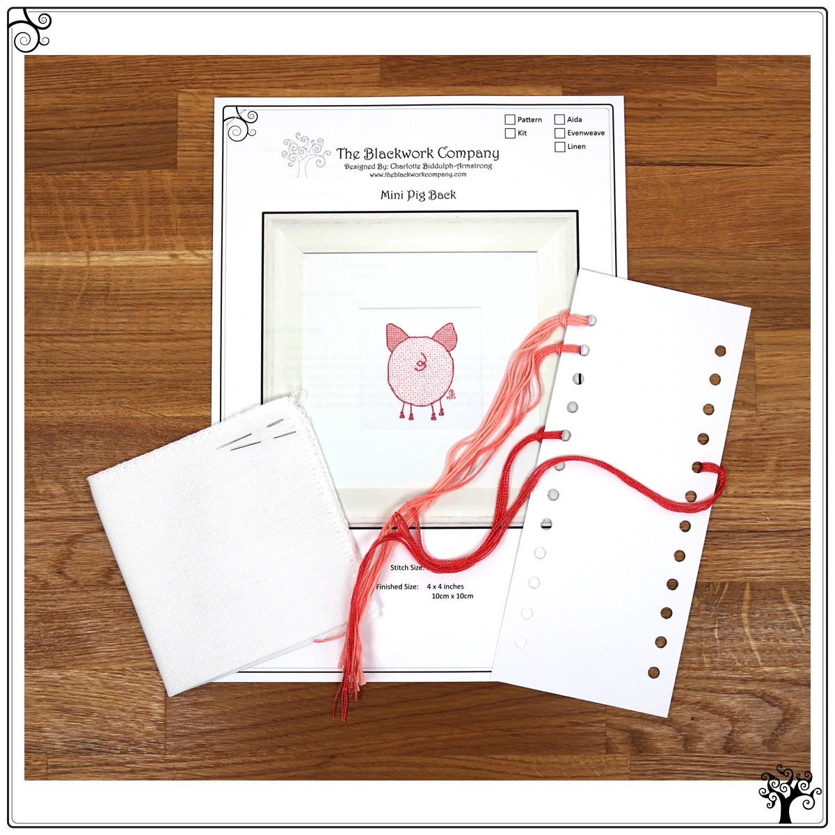 mini piggy back blackwork kit or pattern