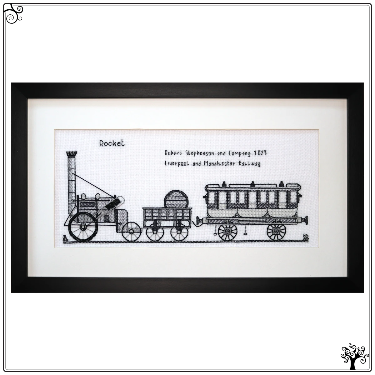the rocket locomotive steam engine blackwork kit or pattern
