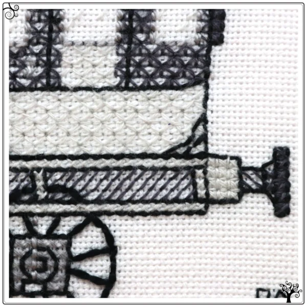 the rocket locomotive steam engine blackwork kit or pattern
