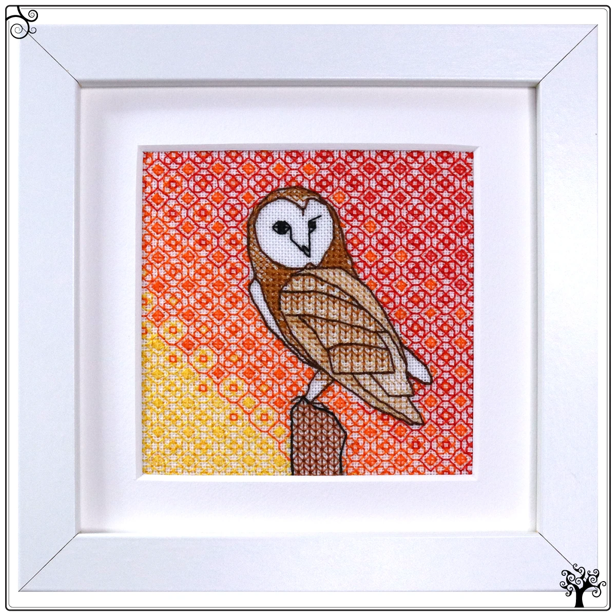 mini owl blackwork kit or pattern