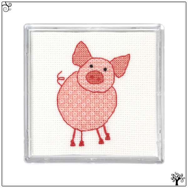 coaster kit blackwork embroidery mini pig cute