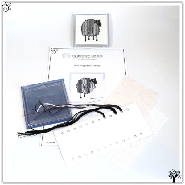 coaster kit blackwork embroidery mini sheep back