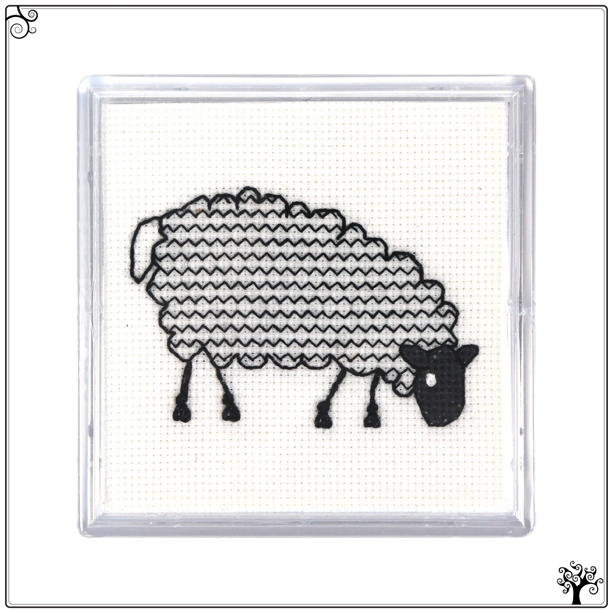 coaster kit blackwork embroidery mini sheep grazing