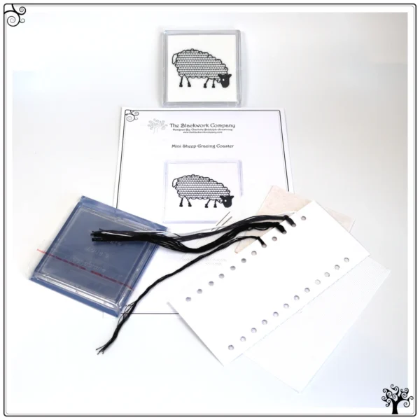 coaster kit blackwork embroidery mini sheep grazing