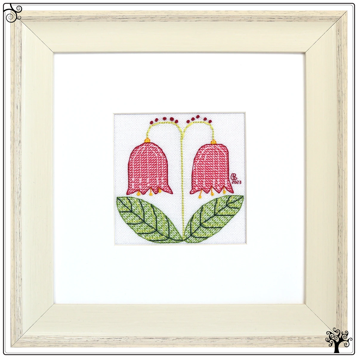 Mini folk flower bells blackwork embroidery kit or pattern