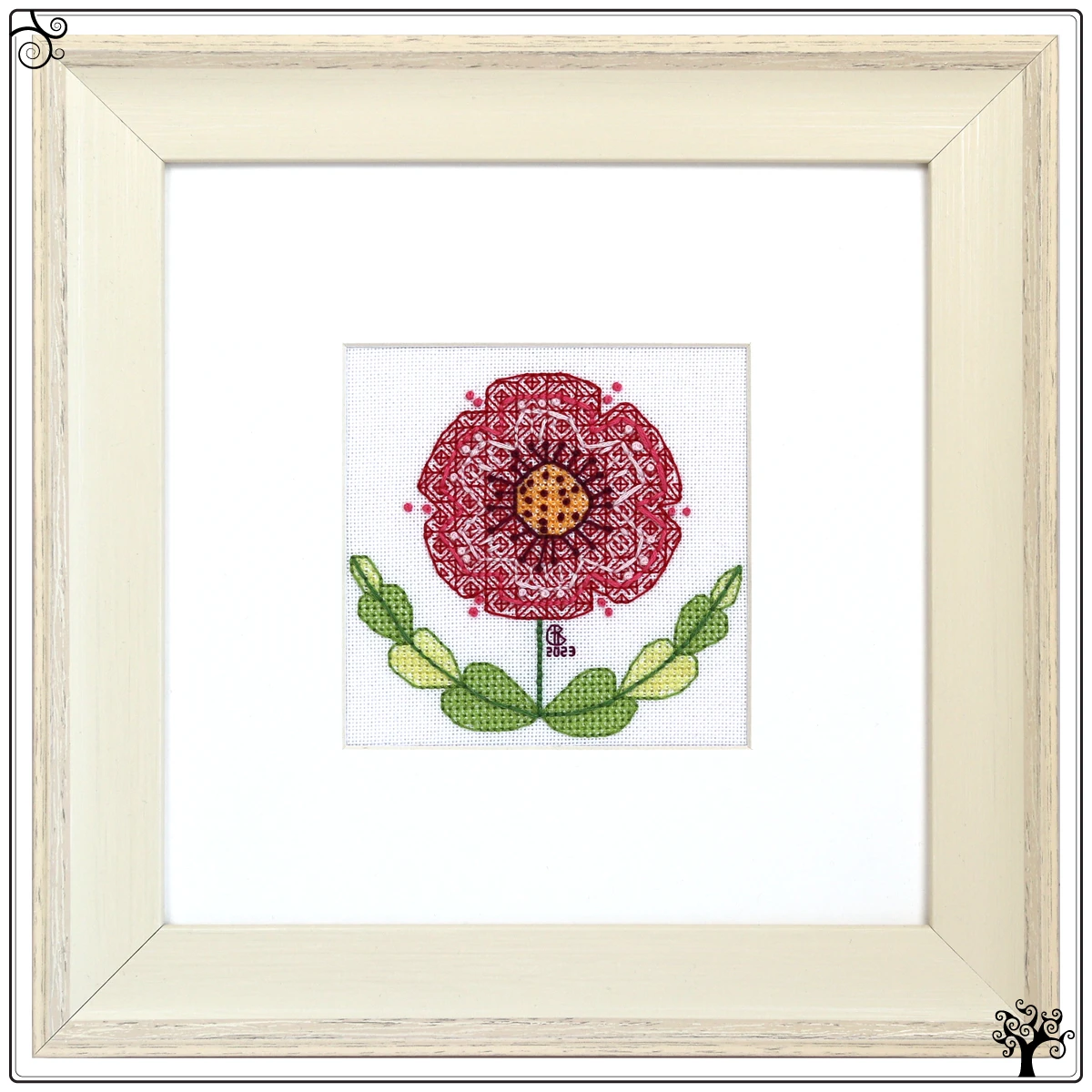 Mini folk flower bells blackwork embroidery kit or pattern