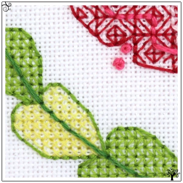 Mini folk flowers poppy blackwork embroidery kit or pattern