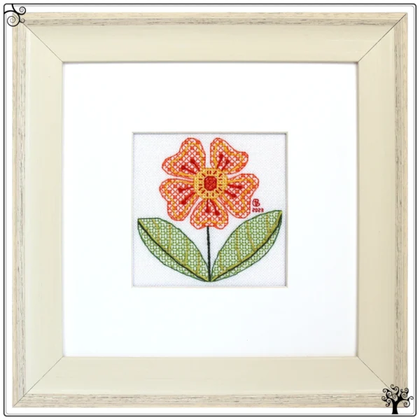 Mini folk flower rose blackwork embroidery kit or pattern
