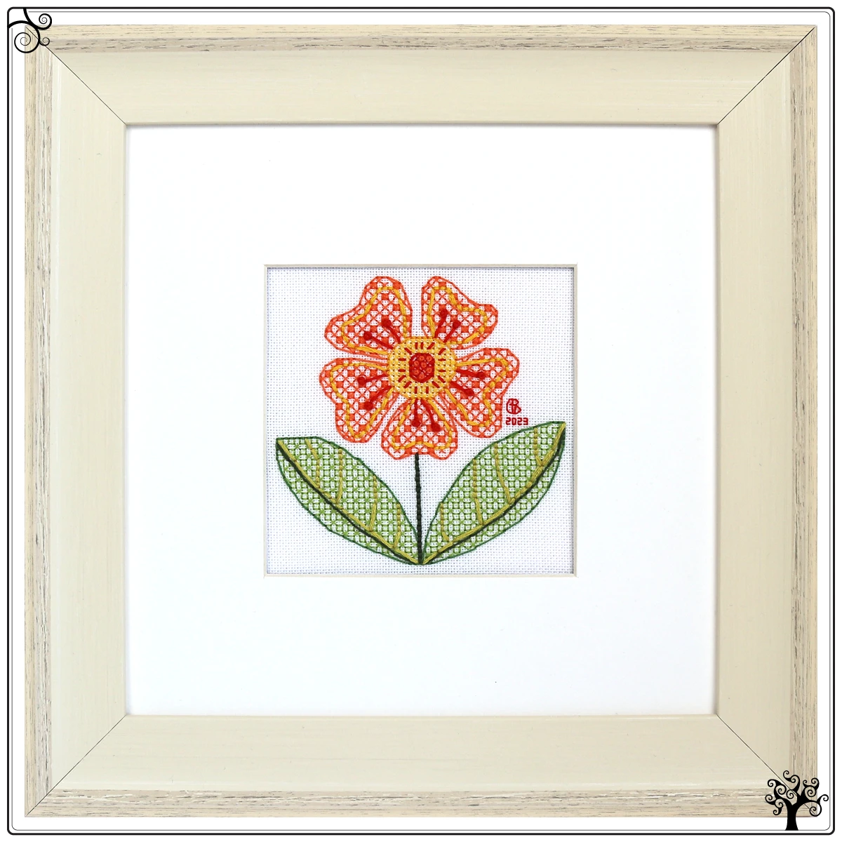 Mini folk flower rose blackwork embroidery kit or pattern