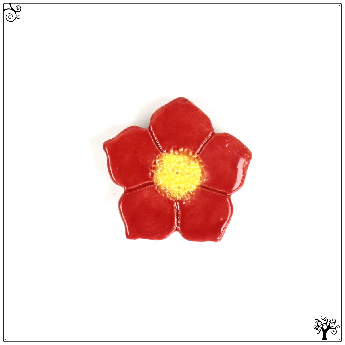 ceramic needle minder red flower