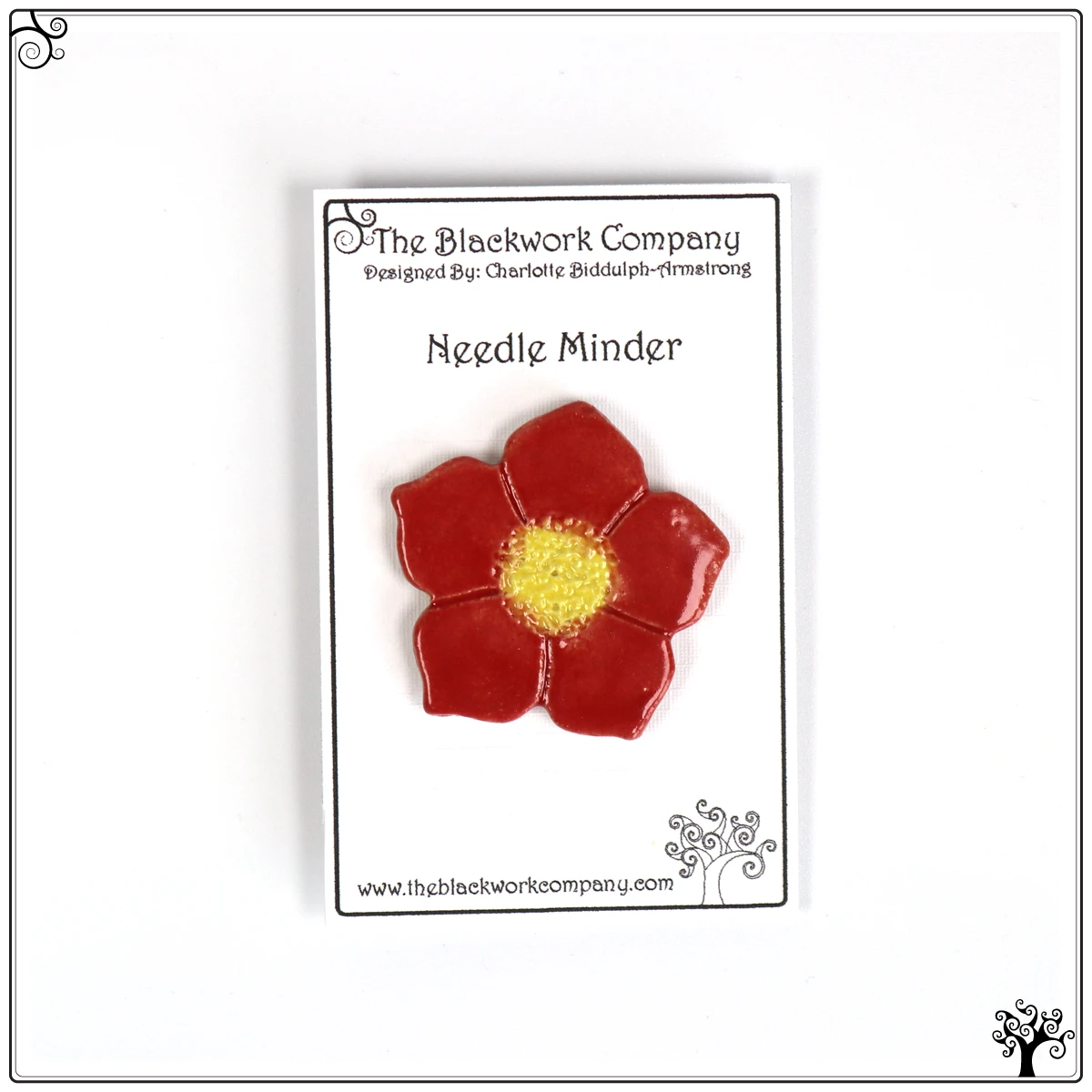 ceramic needle minder red flower