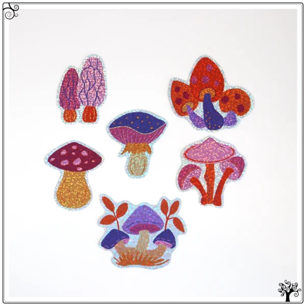 sticker pack holographic mushrooms - vinyl